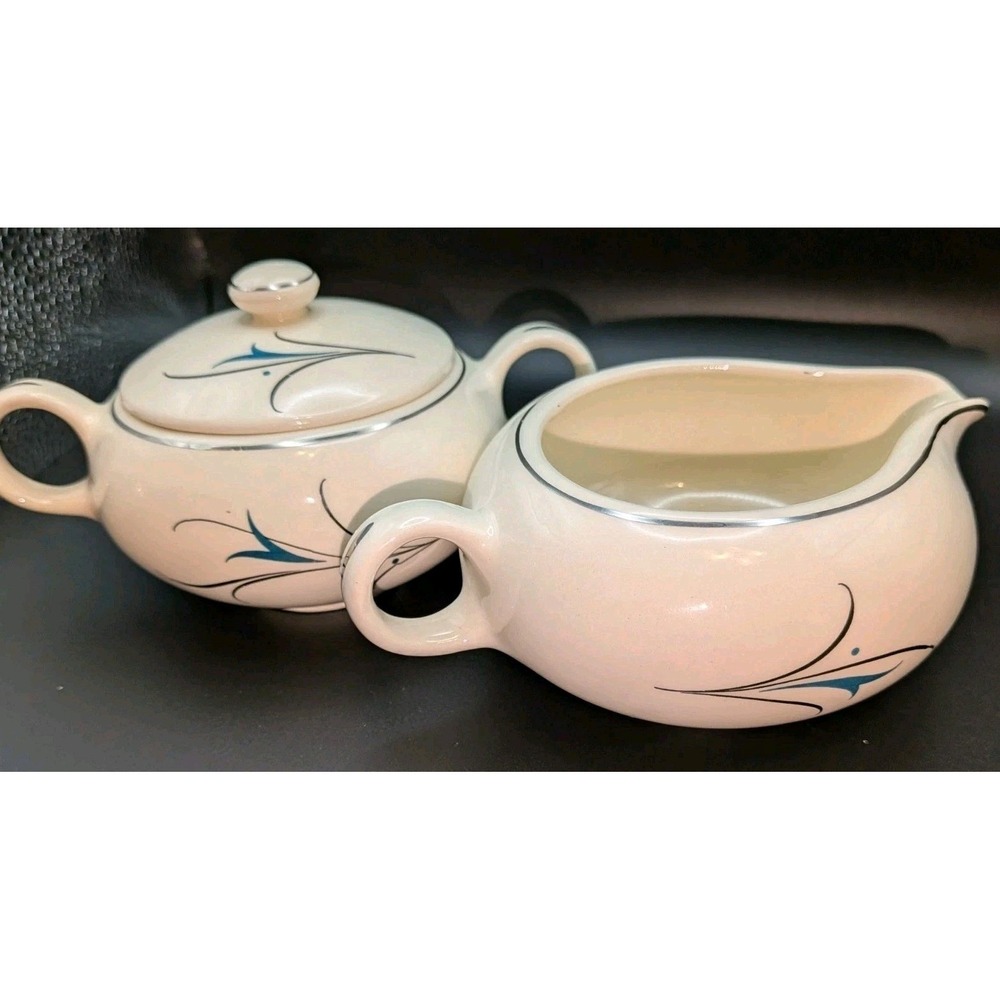 Salem Simplicity Turquoise Mid Century Modern Cream & Sugar Set Ovenproof 61U